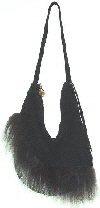 black suede bag with mongolian sheepskin trim