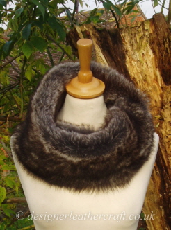 44 inch Grey Wolf Toscana Shearling Scarf Hooked Under as a Snood