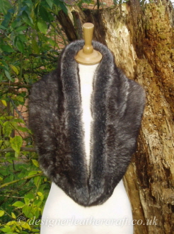 44 inch Grey Wolf Toscana Shearling Scarf Worn as a Collar