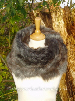 47 inch Wolf Toscana Shearling Scarf Hooked Under as a Snood