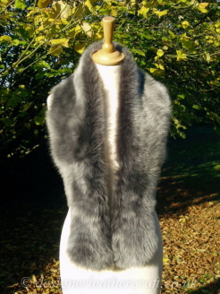 52 inch Grey Brisa Toscana Shearling Scarf Worn as a Collar