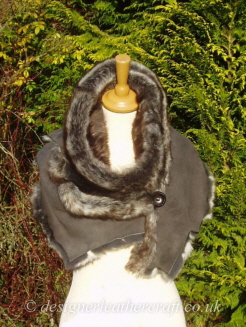 77 inch Grey Wolf Toscana Shearling Scarf S5 Fastens with a Wooden Button
