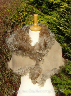78 inch Taupe Pintos Tigrado Shearling Scarf S2 Fastens with a Wooden Toggle