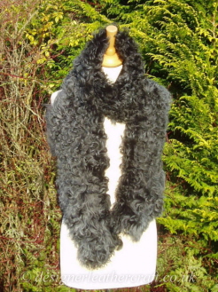Steel Tipped Black Tigrado Shearling Scarf S1  75 inches long