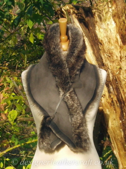 Suede Side of the 44 inch Grey Wolf Toscana Shearling Scarf